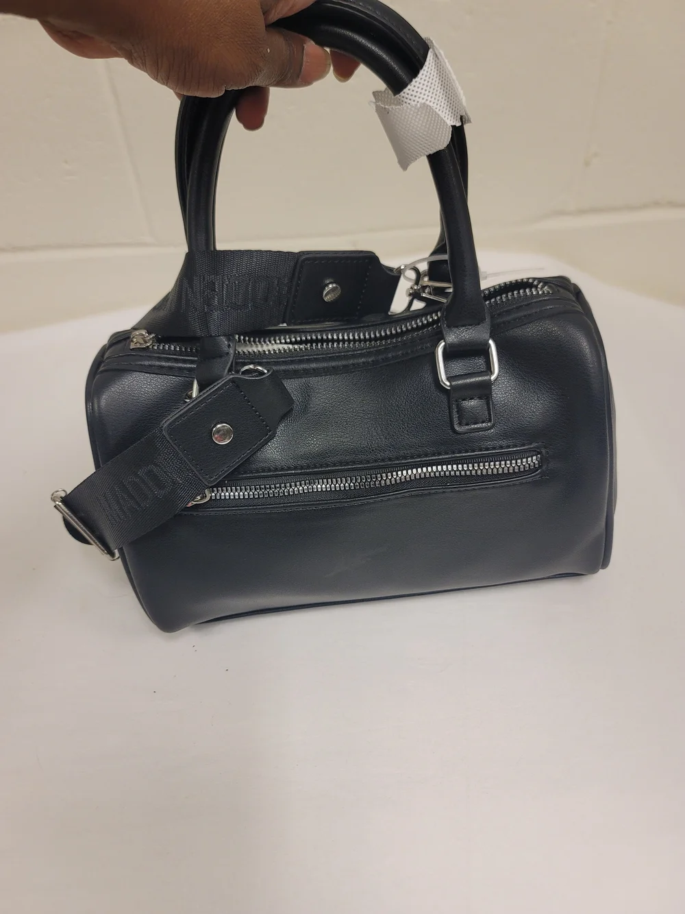 NYC Black Leather Satchel with Detachable Strap